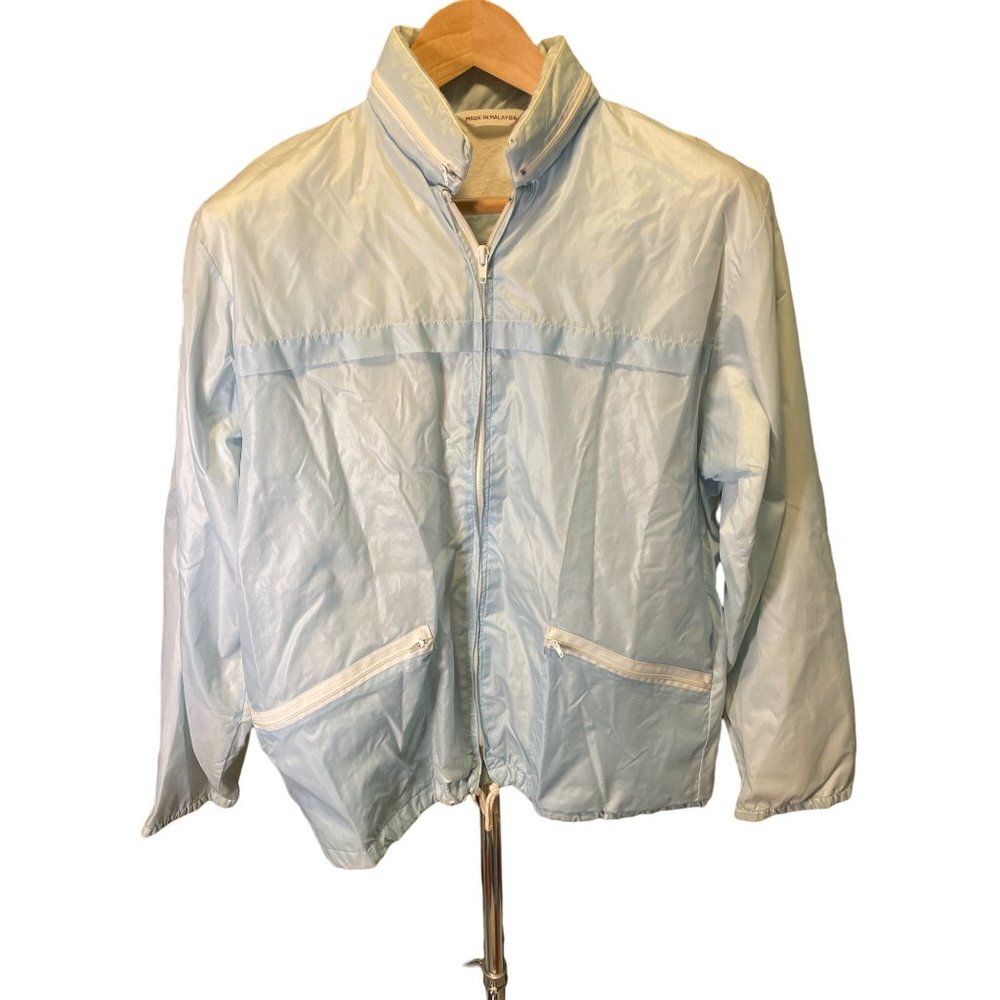 Lady Van Heusen Light Blue Zippered Cotton Lined Windbreaker SZ Medium